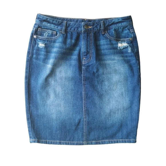 Buffalo David Bitton Cecilia Denim Blue Cotton Midi Mid Rise Jean Skirt, 28 - Picture 1 of 7